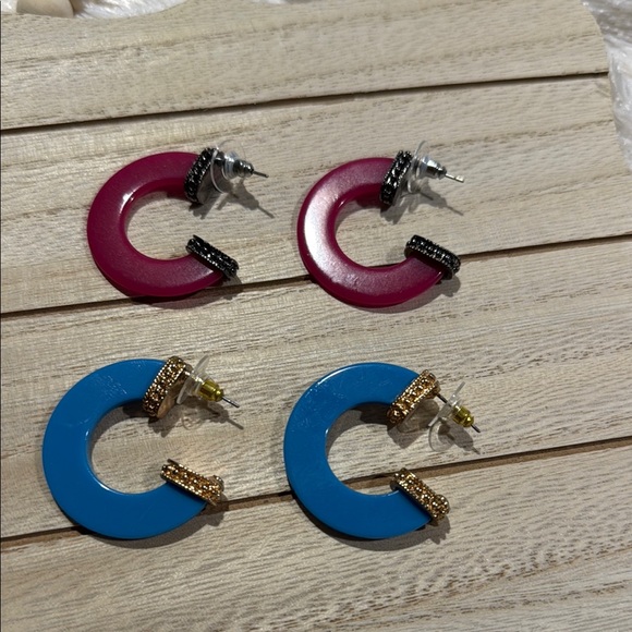 French Connection Pink and Blue Hoop Earrings - Picture 1 of 7